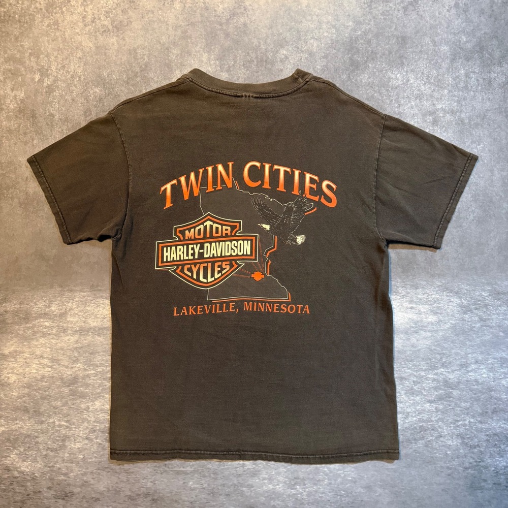 Vtg 1998 Harley Davidson Tee Mens L 95th Anniversary Twin Cities MN Faded Black